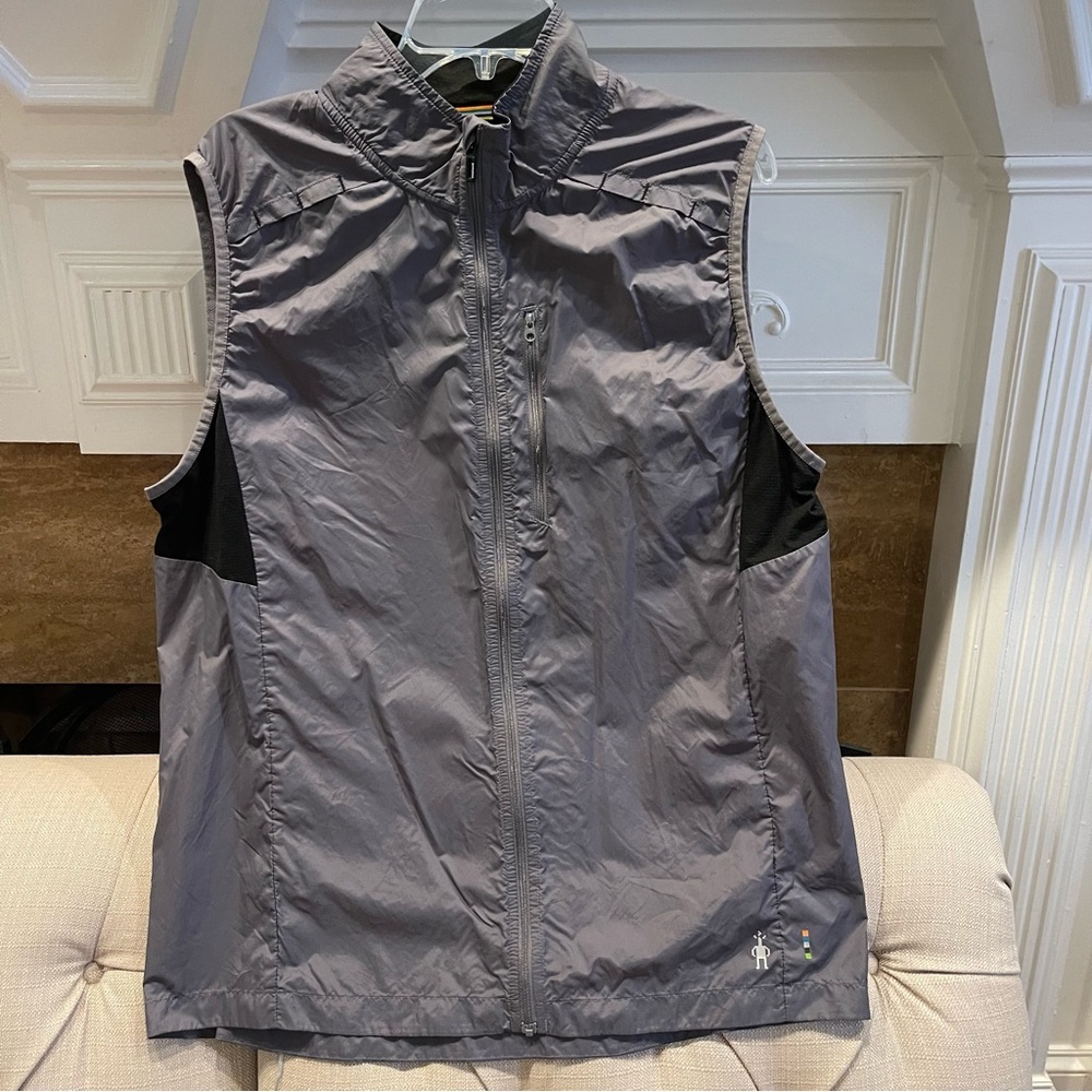 Smartwool Ultra Light Men's L Full Zip Gray Packable Nylon Sport Vest Merino
